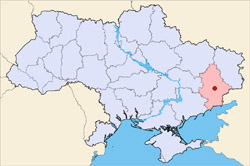 Подробная карта местоположения (местонахождения) Донецка на карте Украины.
