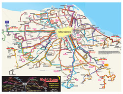Детальная карта автобусных маршрутов Эдинбурга.