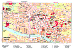Детальная туристическая карта центральной части Глазго.