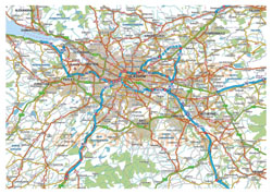Большая подробная карта автомобильных дорог Глазго и его окрестностей с аэропортами.