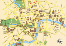 Подробная туристическая карта центральной части Лондона.