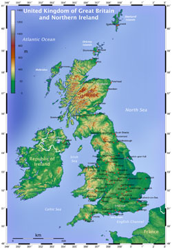 Топографическая карта Великобритании.