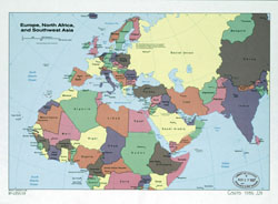 Большая подробная старая политическая карта Европы, Северной Африки и Юго-Западной Азии - 1986 года.