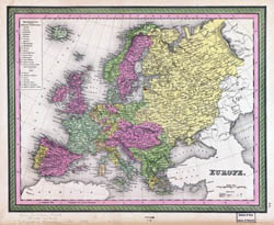 Большая детальная старая политическая карта Европы с городами - 1849-го года.