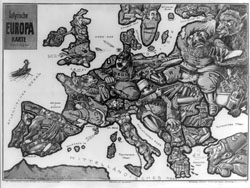 Большая старая сатирическая карта Европы - 1914-го года.