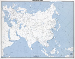 Крупномасштабная старая политическая карта Азии и Европы - 1975-го года.