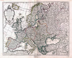 Крупномасштабная старая политическая карта Европы - 1769-го года.