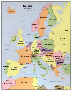Крупномасштабная старая политическая карта Европы со столицами - 1972-го года.