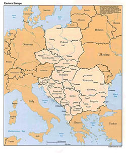 Детальная политическая карта Восточной Европы - 1993.