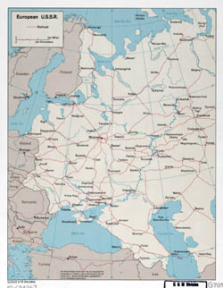 Большая подробная карта Европейского СССР с железными дорогами - 1975.
