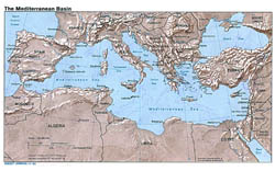 Большая карта Средиземноморского бассейнаn с рельефом - 1982.