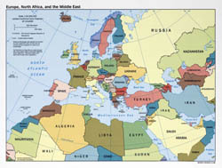 Большая политическая карта Европы, Северной Африки и Среднего Востока - 1998.