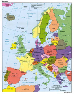 Политическая карта Европы со столицами.